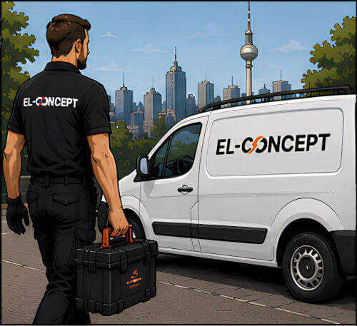 Elektrofachkraft von EL-CONCEPT auf dem Weg zum Prüfeinsatz – Elektroprüfung bei Neubau & Sanierung in Frankfurt